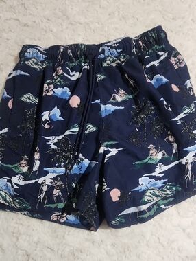 H&M Navy Tropical Print Swim Trunks with Drawstring